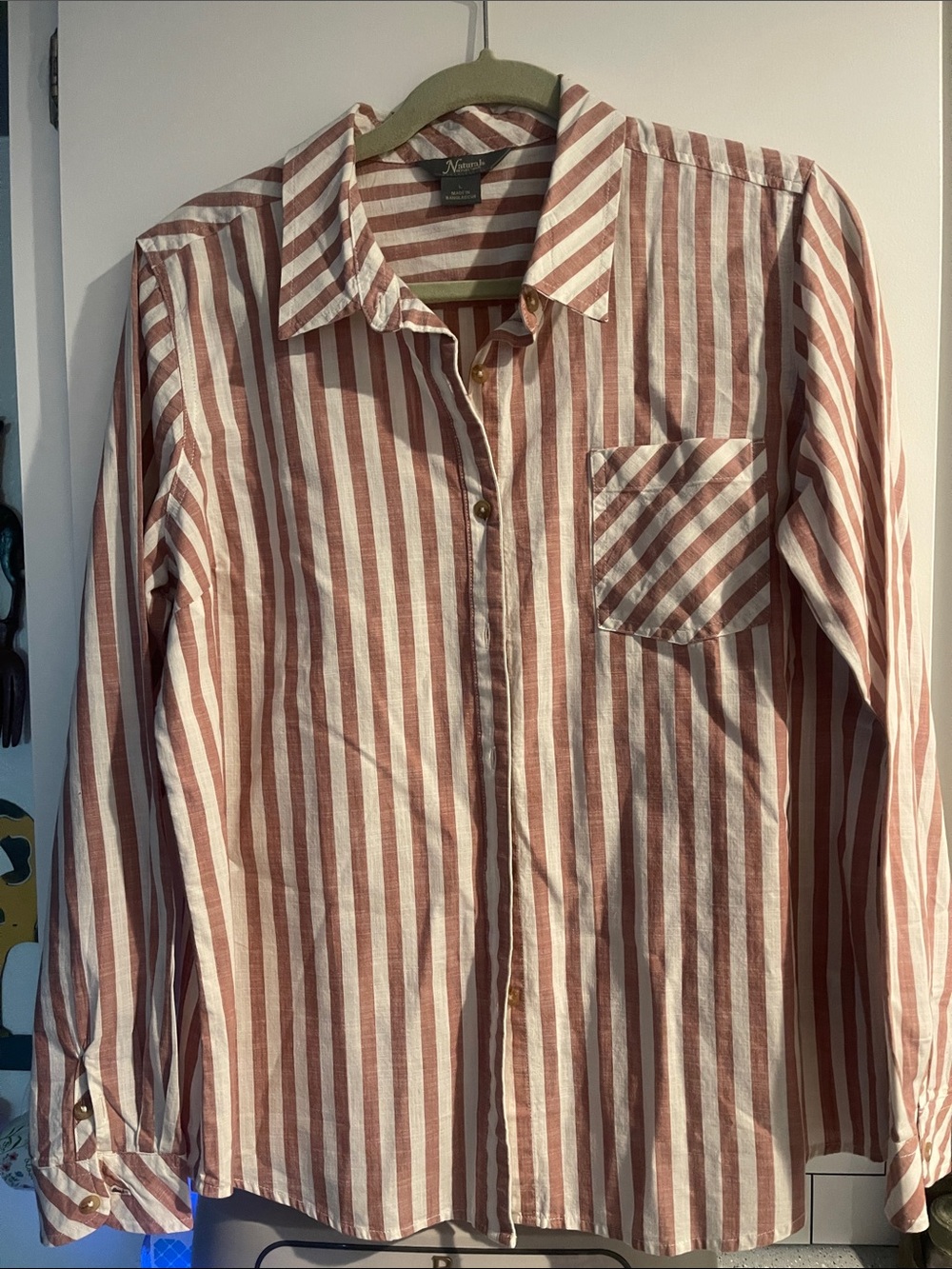 Natural Reflections Striped Button-Down Shirt in Mauve & White
